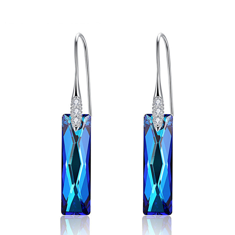 Rectangular geometric crystal earrings - WOMONA.COM