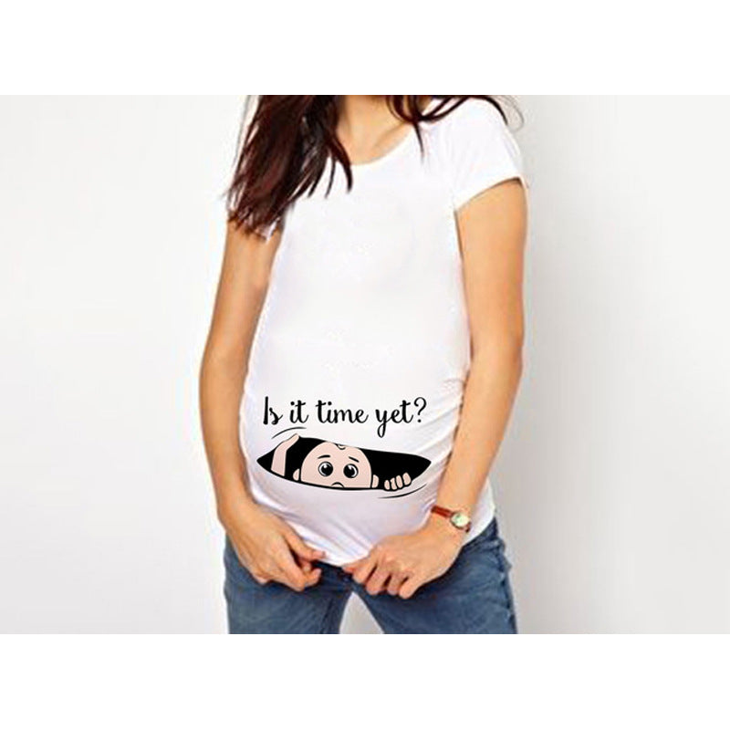 Plus Size Short Sleeve Maternity T-Shirt - WOMONA.COM