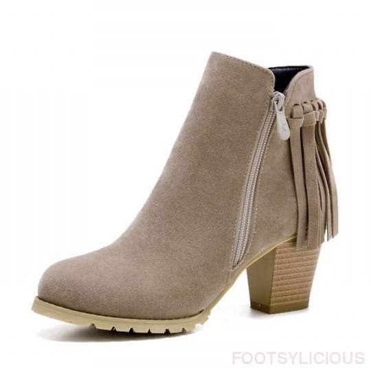 thick with round head tassel ankle boots - WOMONA.COM