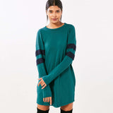 Long sleeve striped plus size dress - WOMONA.COM