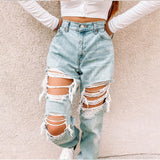 Ripped Fashionable Casual Denim Pants Women - WOMONA.COM