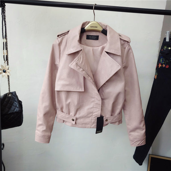 Spring new leather jacket - WOMONA.COM