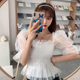 Chiffon Shirt Puff Sleeve Short Top Women - WOMONA.COM