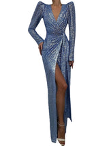 Sequined Slit Tail Banquet Dress Evening Gown - WOMONA.COM