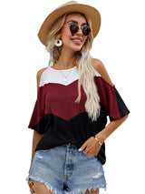 Pullover Panel Multicolor Short Sleeve T-Shirt Women - WOMONA.COM