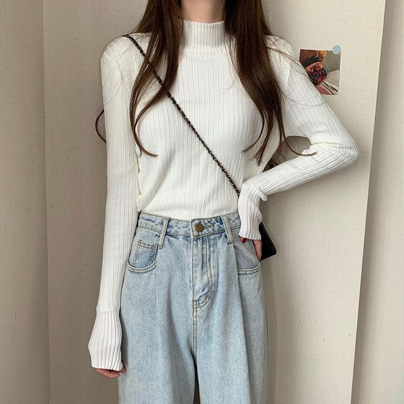 Half High Neck Bottoming Sweater - WOMONA.COM