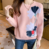 Embroidery Flower Pullover Sweater - WOMONA.COM