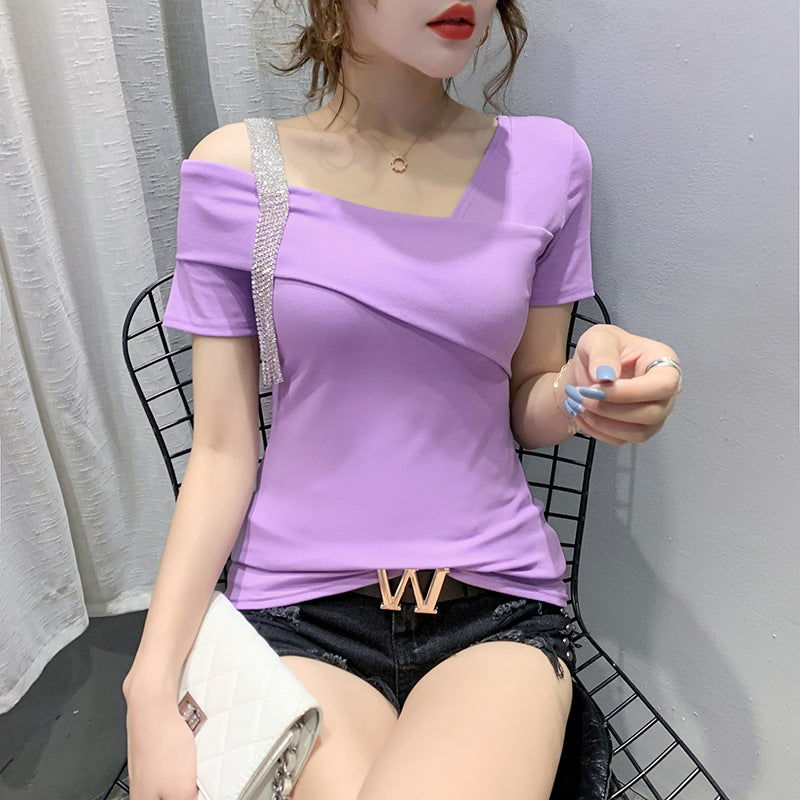 Summer Korean Slim Short Sleeve T-shirt Women - WOMONA.COM