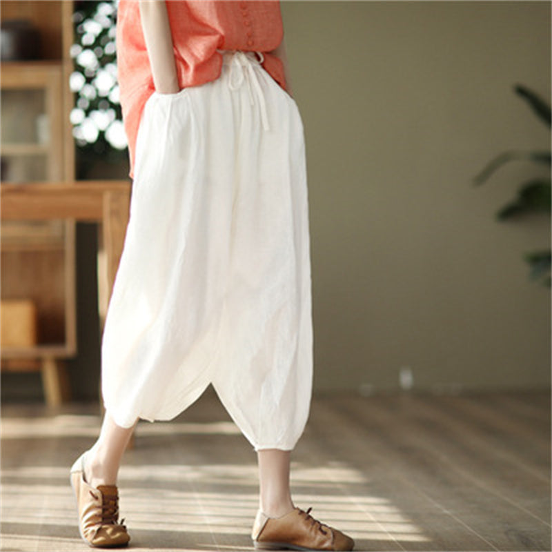 Cotton And Linen Harem Pants Casual Straight Leg Pants - WOMONA.COM