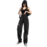 Black Wide Leg Ripped Summer Jeans - WOMONA.COM