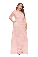 Plus Size Women New Hollow Lace Pocket Dress - WOMONA.COM