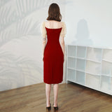 Burgundy Medium Length Dress For Women - WOMONA.COM