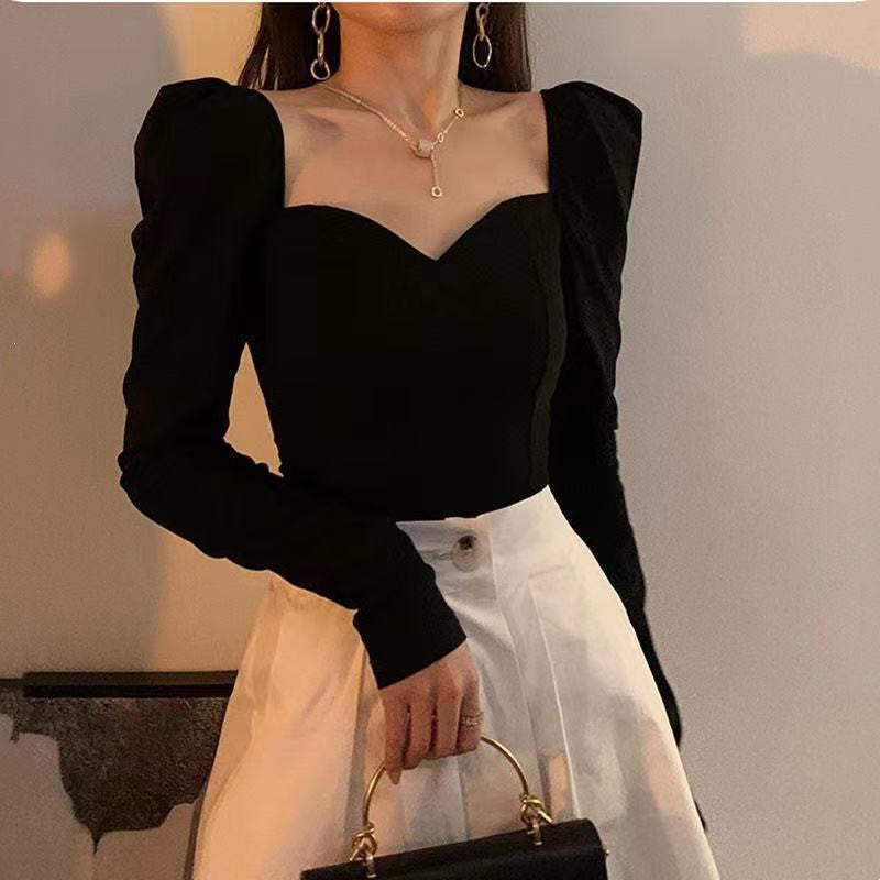 Puff Sleeve Square Neck Short Top Women - WOMONA.COM