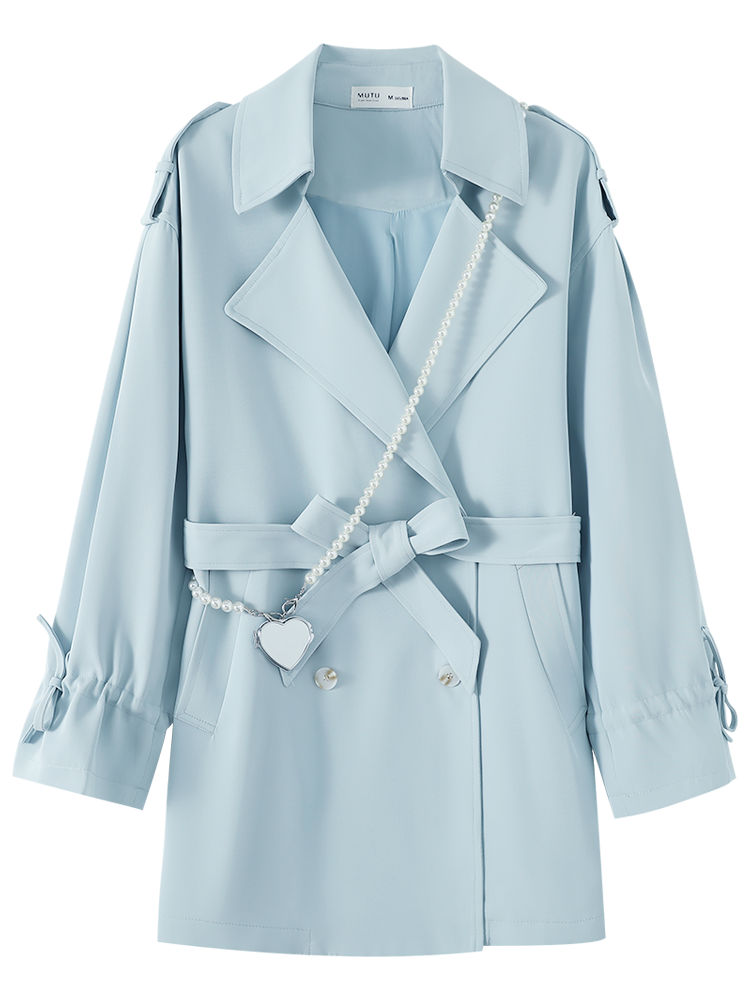 British Style Blue Trench Coat - WOMONA.COM