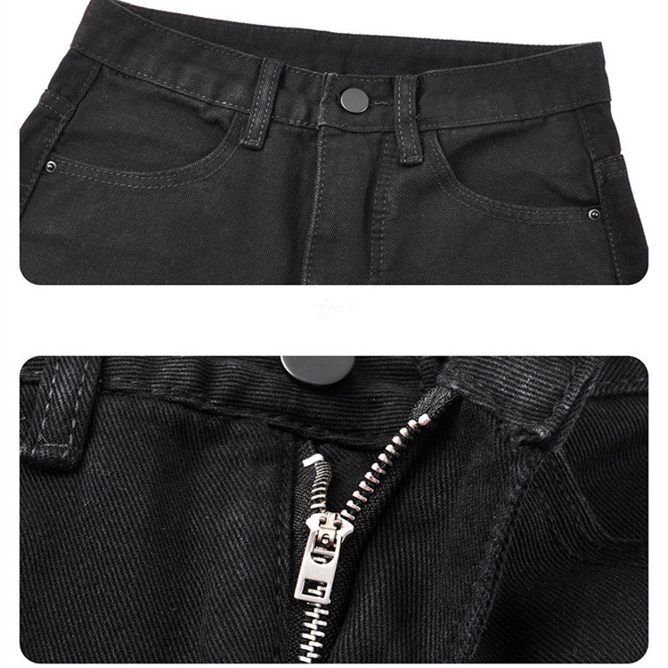 Split Black Jeans Straight Leg - WOMONA.COM