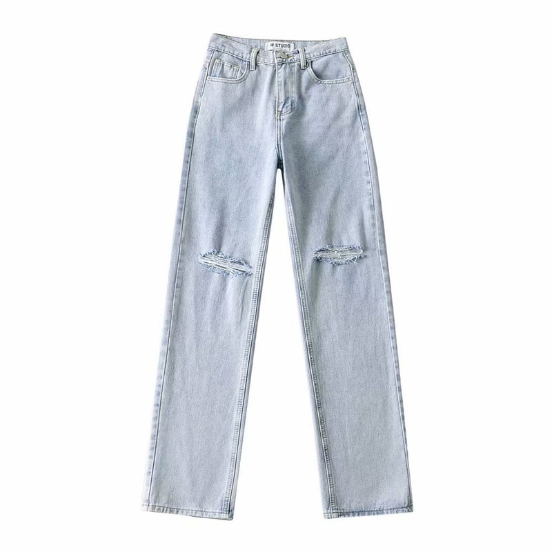 Rolled Edge Mopping Jeans - WOMONA.COM