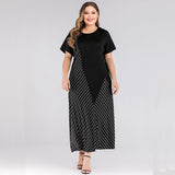 Contrast Color Stripe Patchwork Maxi Dresses - WOMONA.COM