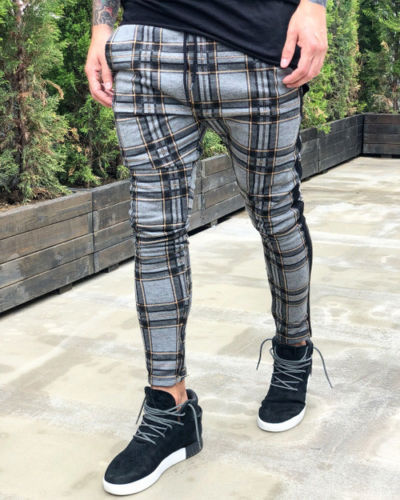 Plaid Print Casual Pants Men - WOMONA.COM