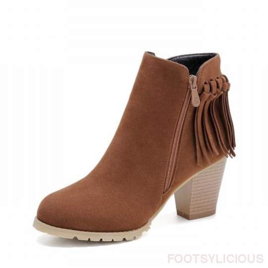 thick with round head tassel ankle boots - WOMONA.COM