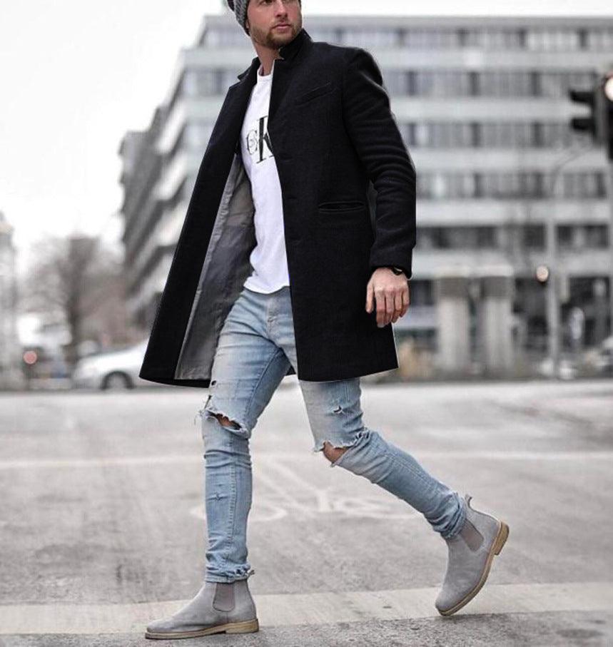 Men's long woolen trench coat - WOMONA.COM