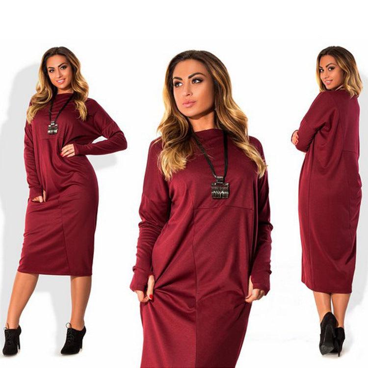 Plus size women's long sleeve dress - WOMONA.COM
