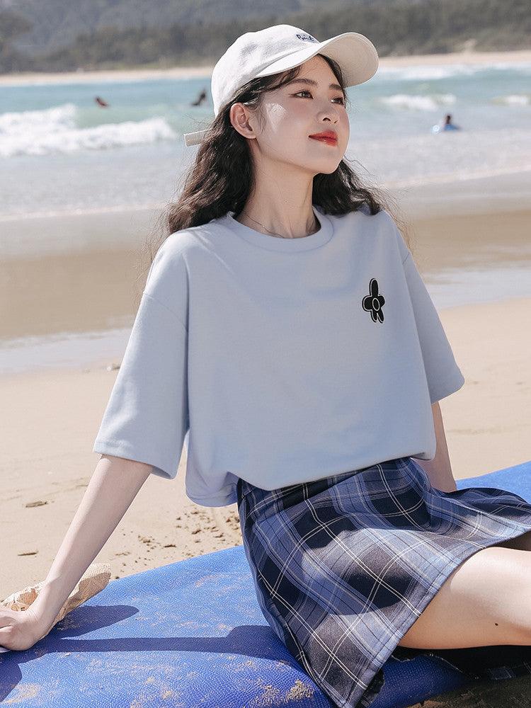 Cotton Short Sleeve T-shirt - WOMONA.COM