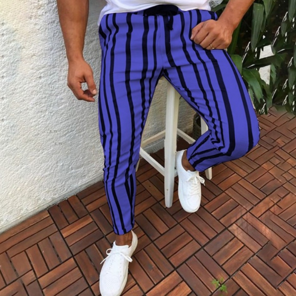 Casual pants tide stripe printed trousers - WOMONA.COM