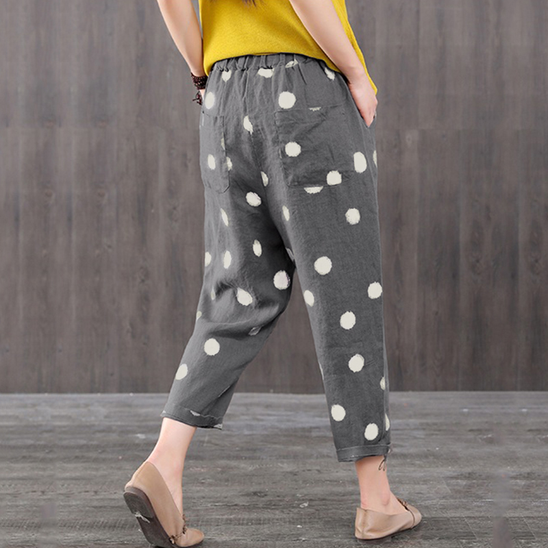 Dot plus size loose women's casual trousers - WOMONA.COM