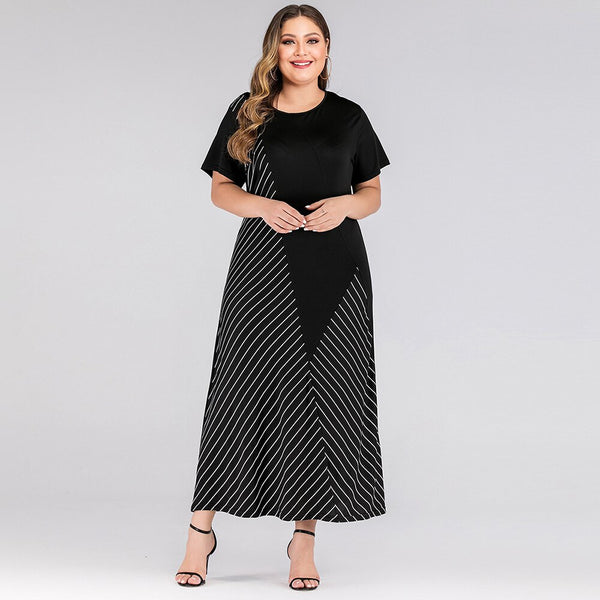 Contrast Color Stripe Patchwork Maxi Dresses - WOMONA.COM