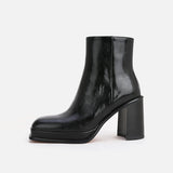 Ankle Boots Leather Square Sole Waterproof - WOMONA.COM