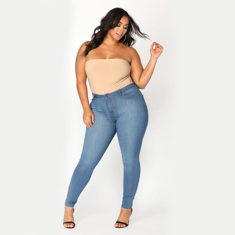 Women's Plus Size Fashion High Elastic Denim Pencil Pants - WOMONA.COM