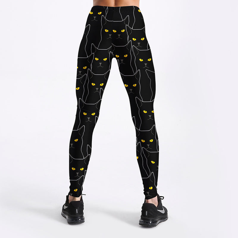 Black cat print leggings - WOMONA.COM