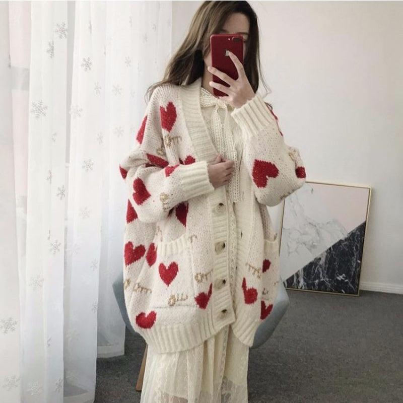 Love V-Neck Sweater Coat - WOMONA.COM