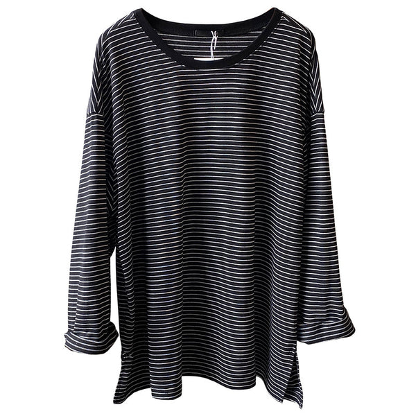 Striped top with split T-shirt - WOMONA.COM