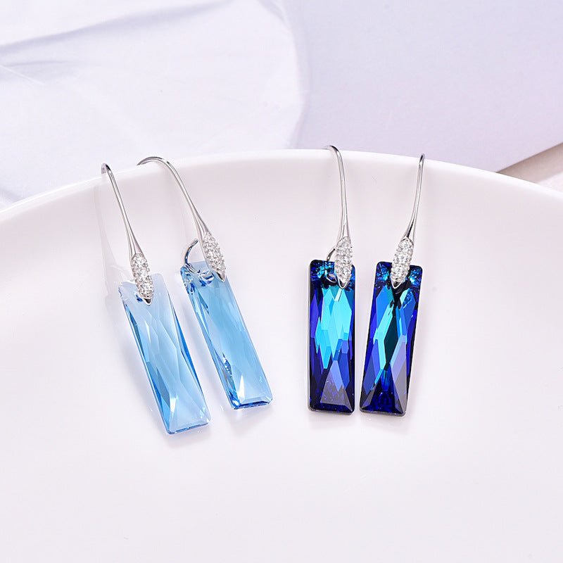 Rectangular geometric crystal earrings - WOMONA.COM