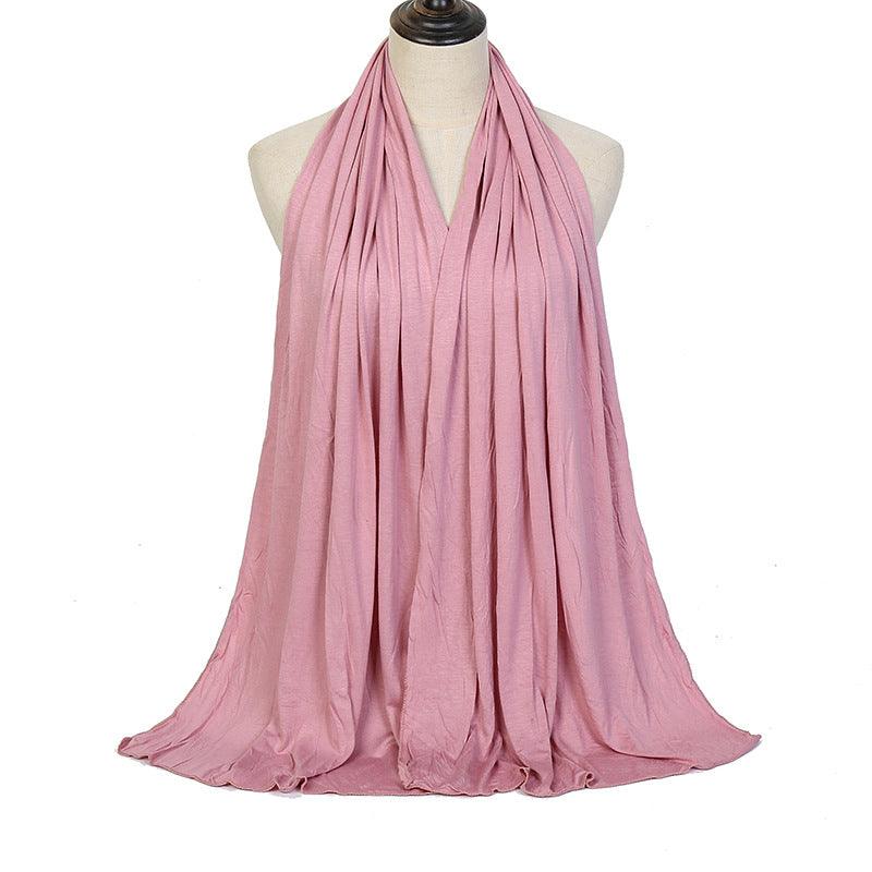Mercerized cotton ladies headscarf in light pink, long drape with gathered pleats