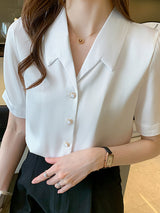 Summer Ladies Short Sleeve Chiffon Shirt Women - WOMONA.COM