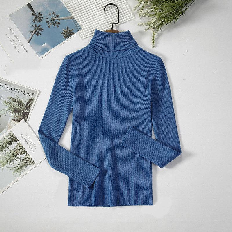 Strip Knit Pullover Turtleneck Sweater - WOMONA.COM