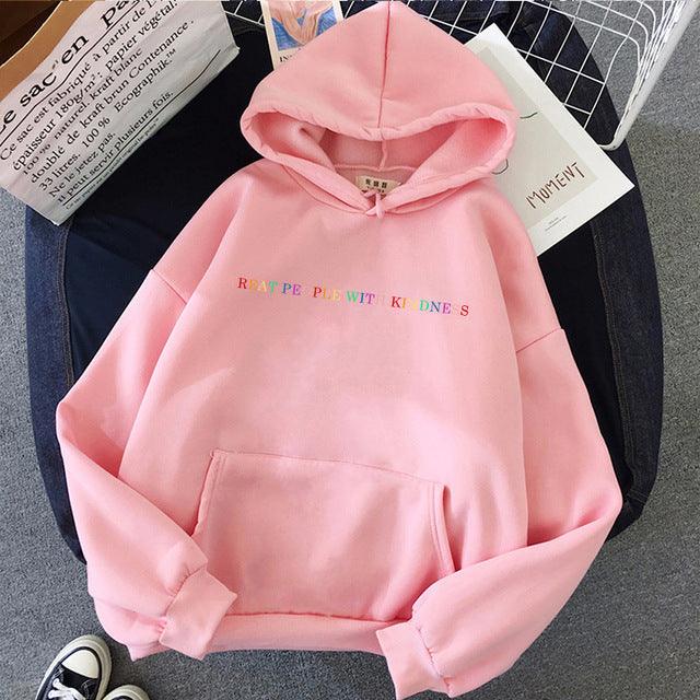 Hooded Letter Sweater Solid Color - WOMONA.COM