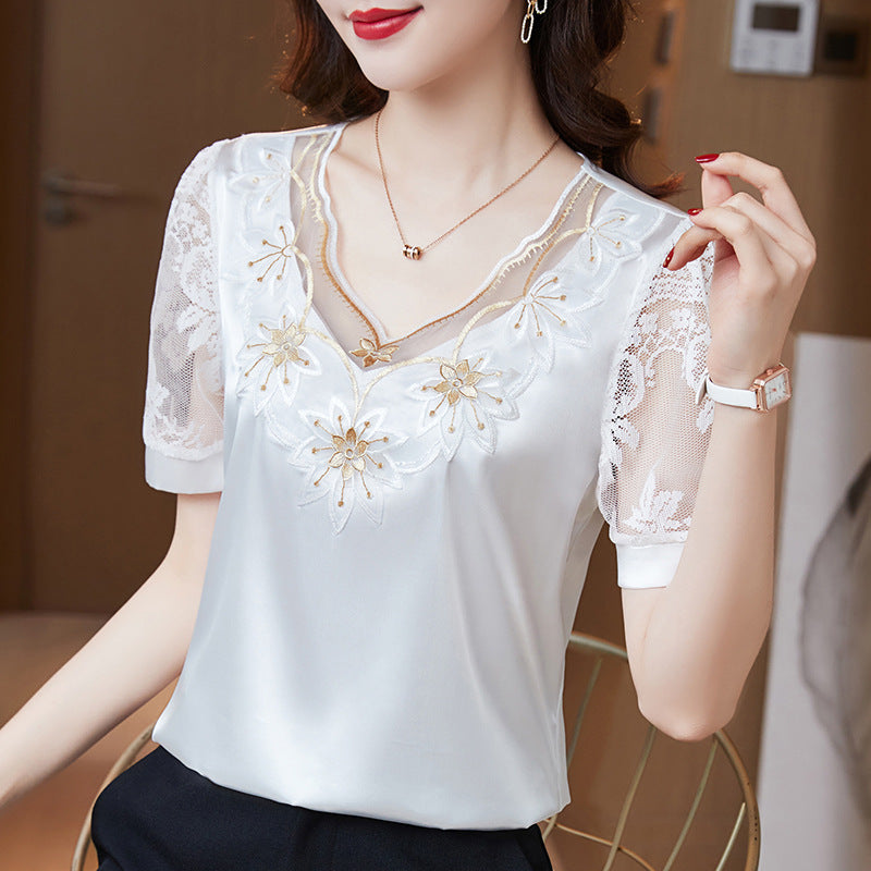 Short Sleeved Chiffon Shirt For Women - WOMONA.COM