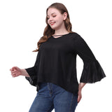 Plus size women's long-sleeved chiffon T-shirt top - WOMONA.COM