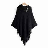 Lapel two buckle tassel cloak sweater - WOMONA.COM