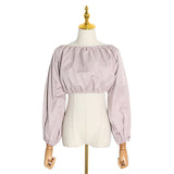 Lantern sleeve short shirt top - WOMONA.COM