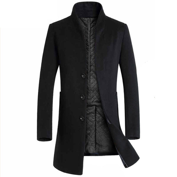 Men's mid-length woolen trench coat - WOMONA.COM