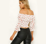 short-sleeved printed tube top - WOMONA.COM