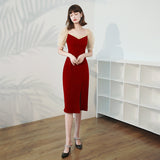 Burgundy Medium Length Dress For Women - WOMONA.COM