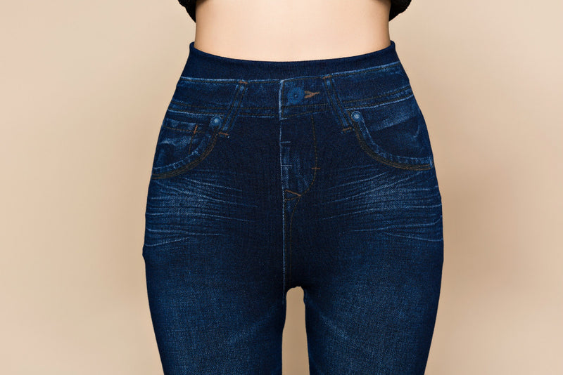 Faux Denim Jeans Leggings - WOMONA.COM