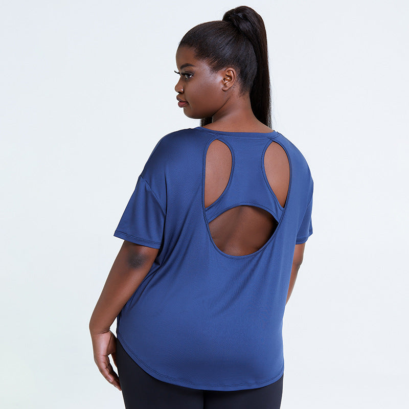 Hollow Printed T-Shirt Sports Plus Size - WOMONA.COM