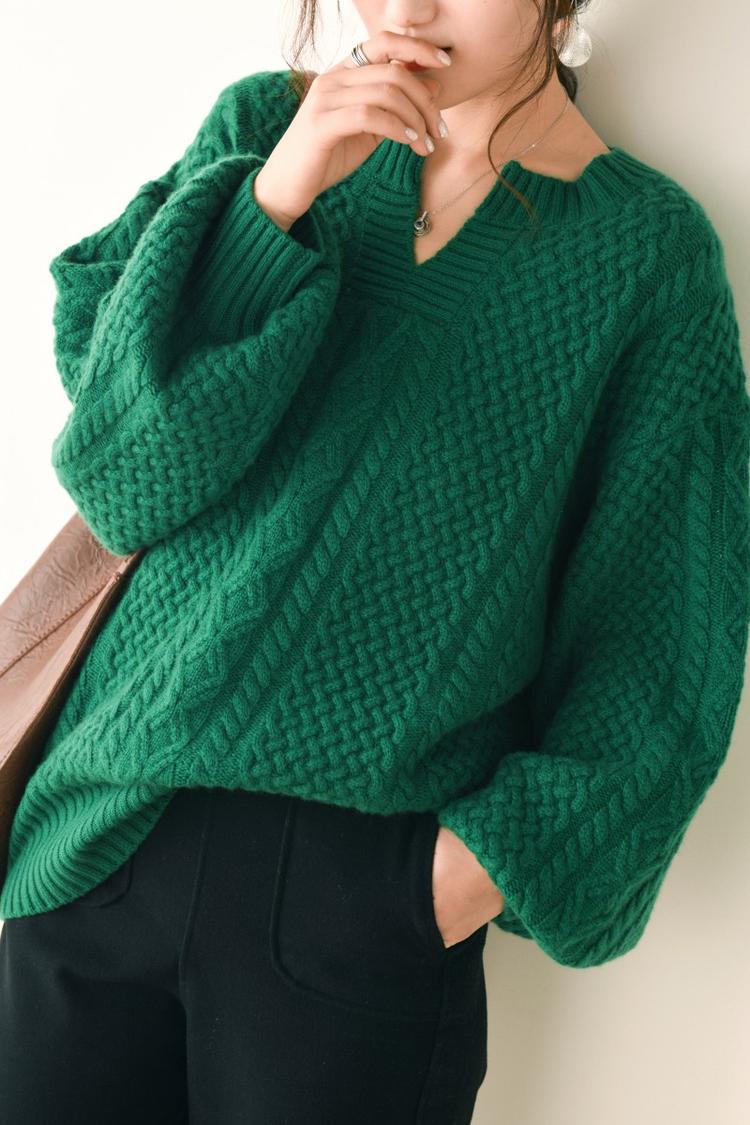 Emerald retro lazy sweater - WOMONA.COM