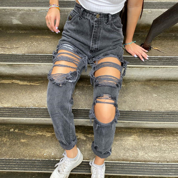 Ripped Holes Are Thinner Ladies Jeans - WOMONA.COM